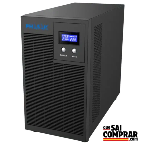 Imagen del SAI UPS PHASAK Proteck Torre PH 7631, destacando su robustez y diseño avanzado, ideal para ofrecer protección energética en data centers y entornos empresariales.