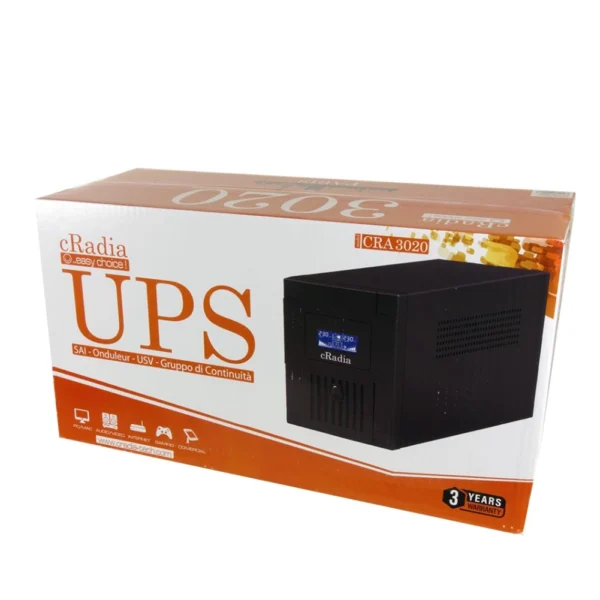 SAI/UPS Interactivo cRadia 3020VA (1800W) - Sistema de Alimentación Interrumpida con pantalla LCD, Alarma, 2x Schuko + Ventilación - PARIS CRA 3020