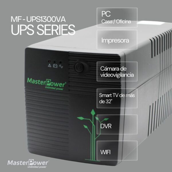 UPS Master Power 1300VA con AVR y batería AGM para protección eléctrica.