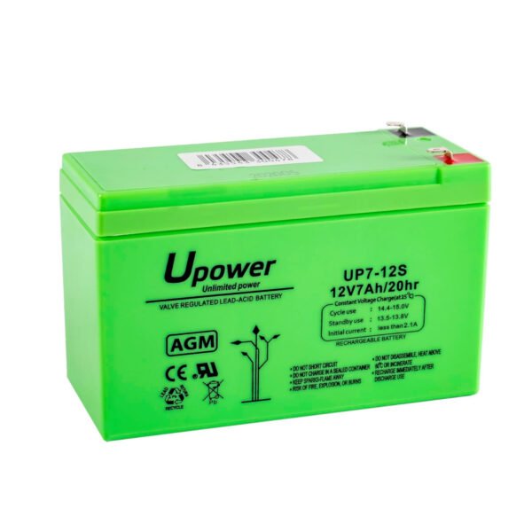 Batería AGM Master U-Power UP de 12V y 7Ah, ideal para SAIs y sistemas de energía ininterrumpida.